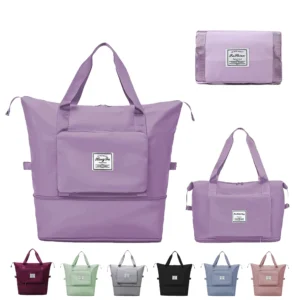 Faux Leather Foldable Travel Duffel Bag with Dry & Wet Separation
