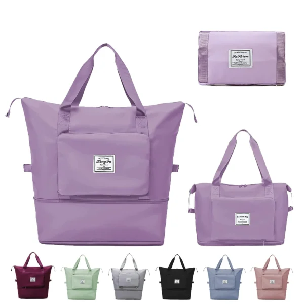 Faux Leather Foldable Travel Duffel Bag with Dry & Wet Separation