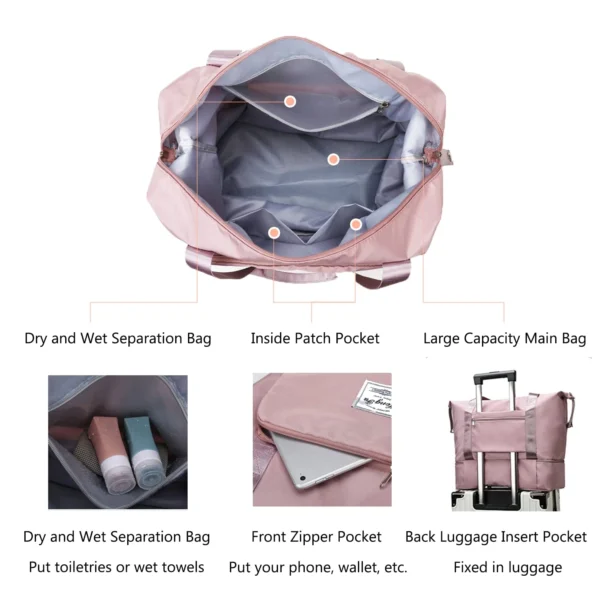 Faux Leather Foldable Travel Duffel Bag with Dry & Wet Separation