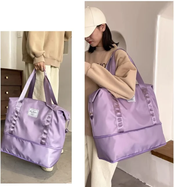 Faux Leather Foldable Travel Duffel Bag with Dry & Wet Separation