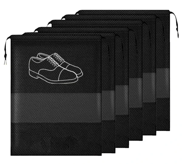 Pack of 6 Travel Shoe Bags Organizer – Dustproof Storage Pouches, Black