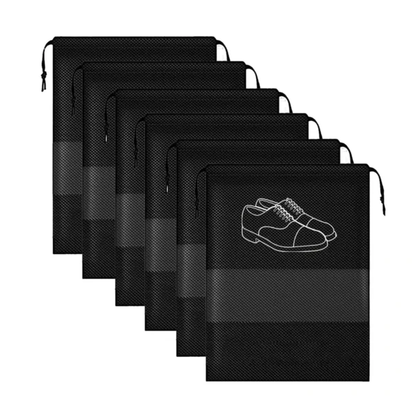 Pack of 6 Travel Shoe Bags Organizer – Dustproof Storage Pouches, Black