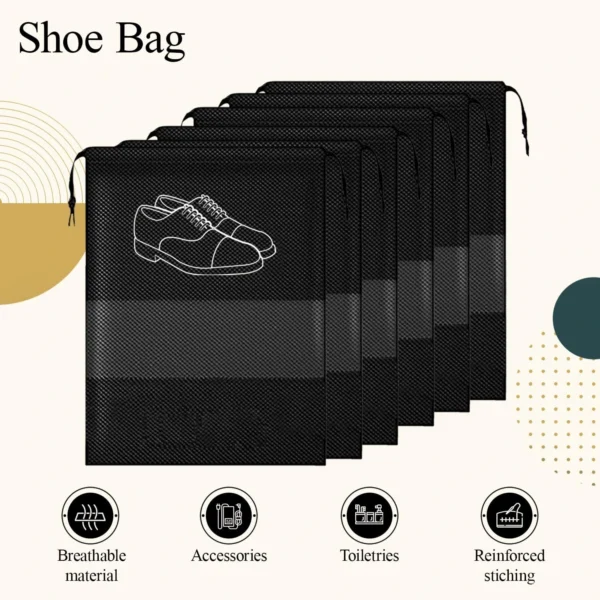 Pack of 6 Travel Shoe Bags Organizer – Dustproof Storage Pouches, Black
