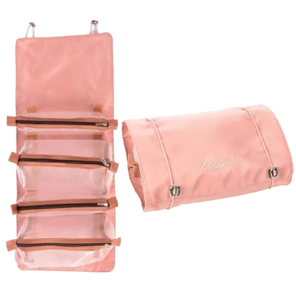 Portable Pink Makeup and Toiletry Organizer Pouch for Travel – Cosmetic Bag for Women