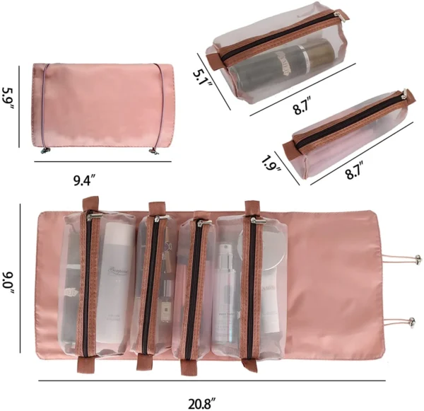 Portable Pink Makeup and Toiletry Organizer Pouch for Travel – Cosmetic Bag for Women