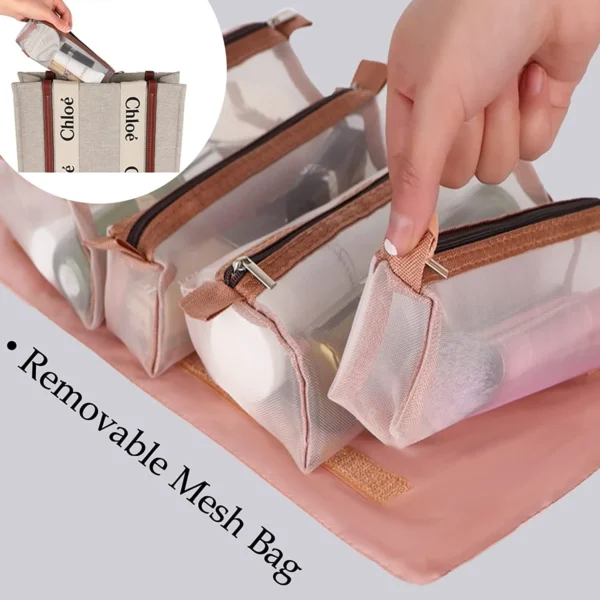 Portable Pink Makeup and Toiletry Organizer Pouch for Travel – Cosmetic Bag for Women