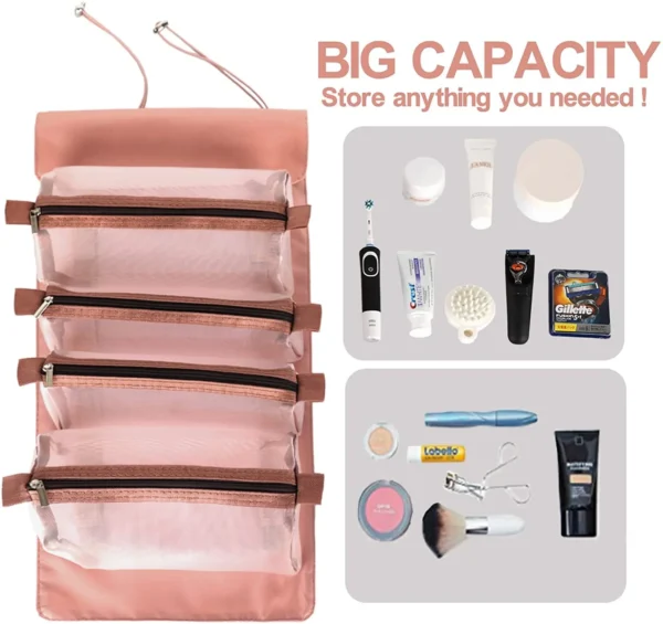 Portable Pink Makeup and Toiletry Organizer Pouch for Travel – Cosmetic Bag for Women