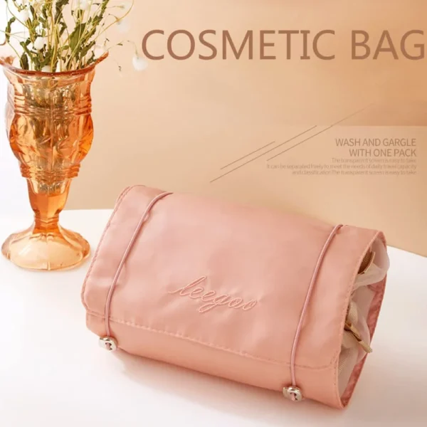 Portable Pink Makeup and Toiletry Organizer Pouch for Travel – Cosmetic Bag for Women